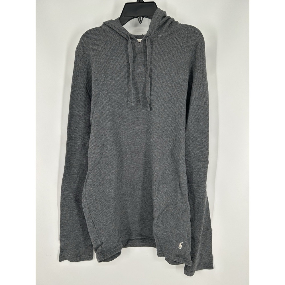 Polo Ralph Lauren Thermal Hoodie Sweatshirt Pullover Grey Waffle Knit Mens Large